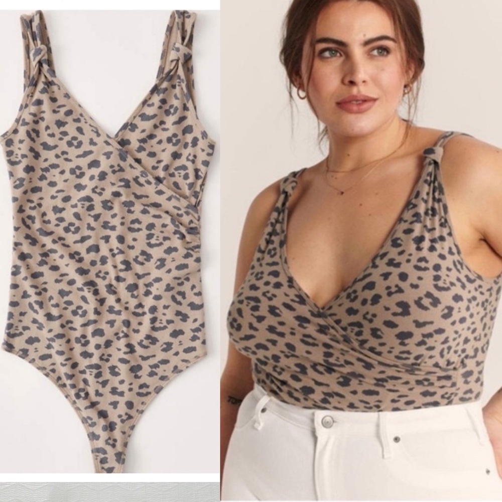 Abercrombie and Fitch Tan Leopard Print V Neck Wrap Neck Tank Bodysuit